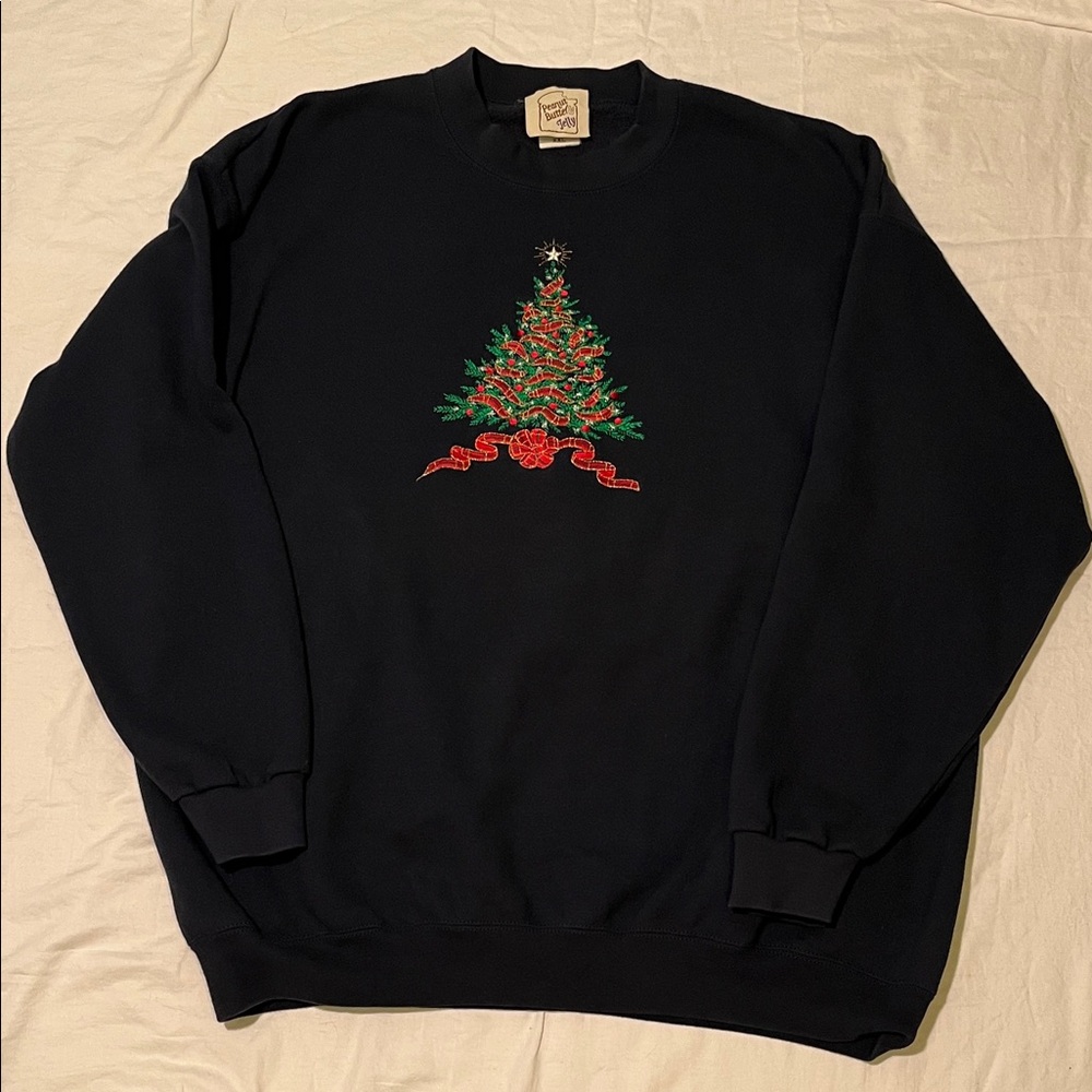 Peanut Butter and Jelly Vintage Navy Blue XXL Christmas Tree Sweatshirt